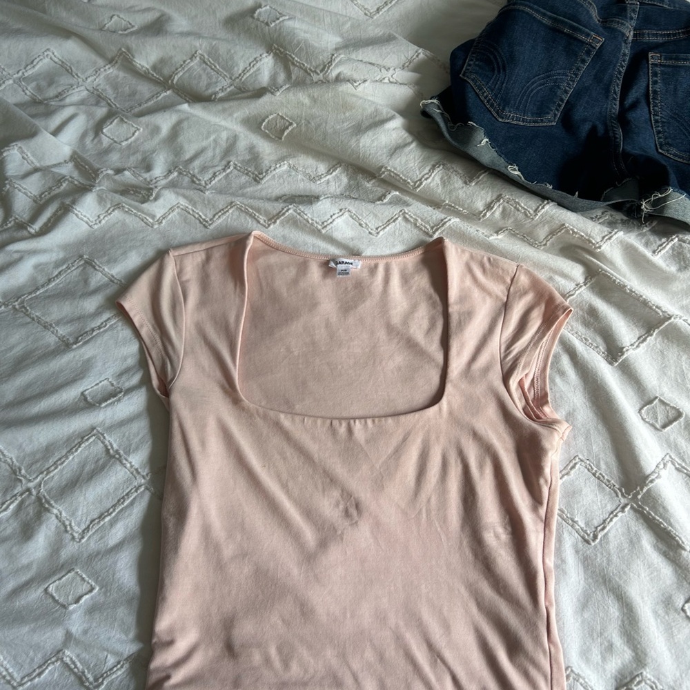 Garage Light Pink Square Neck Crop Top